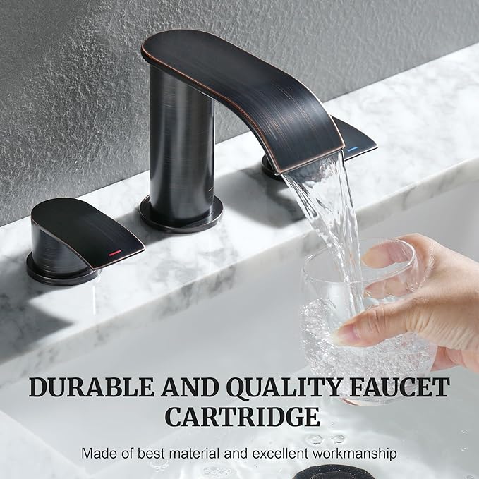 Ultimate Unicorn 8 inch Bathroom Faucet Oil Rubbed Bronze, Waterfall Bathroom Sink Faucet with Metal Pop-up Drain Stopper and 2 Supply Hoses,2 Handle Widespread Faucets for Vanity Sink 3 Holes