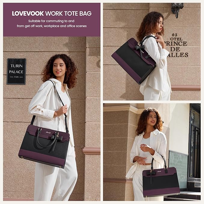 LOVEVOOK Laptop Tote Bag for Women, Leather Work Bag, Waterproof Business Teacher Bag, Large Computer Handbag Purse Briefcase, Office Gifts for Women