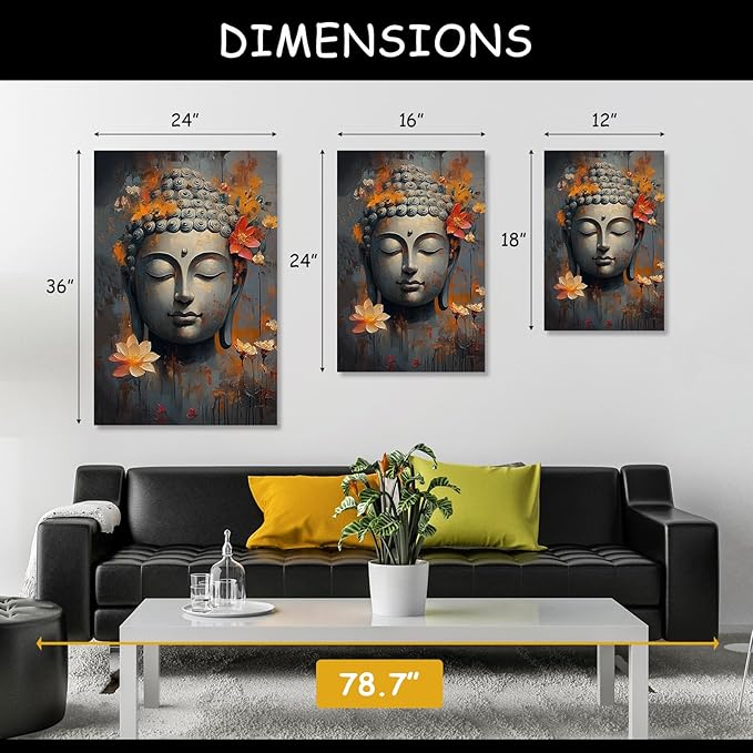 Findbeauty Buddha Canvas Wall Art, Floral Buddha Canvas Print, Zen Meditation Wall Decor, 3 Pcs Buddhist Pictures, Inspirational Wall Decor, Spiritual Wall Art for Living Room (16" x 24" x 3 pcs)