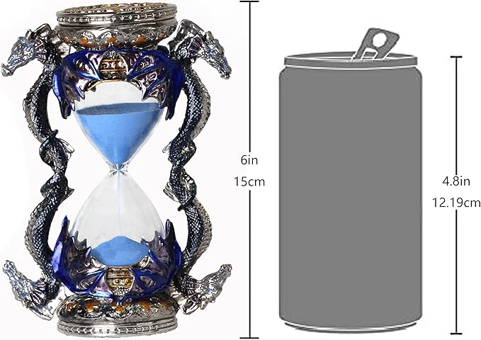 Retro Metal Dragon Hourglass Timer 15 Minutes, Gothic Decorative Statues, Unique Vintage Classic Hourglass, Home Decoration Pieces, Gift Art Collection. Blue (Dragon) Single Six inches