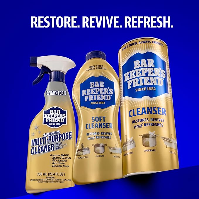 Bar Keepers Friend Soft Cleanser Liquid, 13 oz x 2, Multipurpose Surface Cleaner, Soap Scum & Grease from Stainless Steel & More