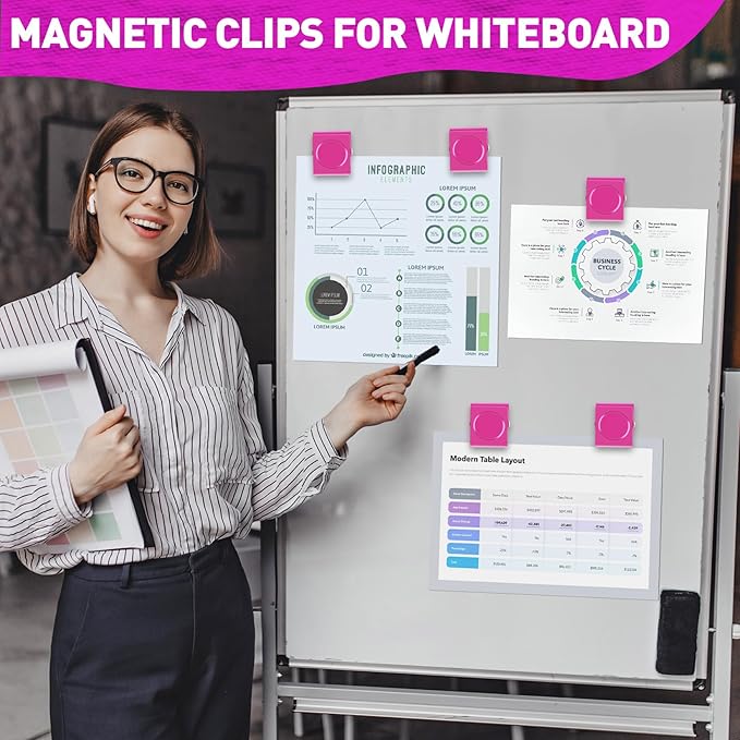 Grtard Strong Magnetic Clips, 2.2 Inch Extra Large Magnetic Clips Heavy Duty, 2Pack Magnet Clip for Fridge, Clip Magnets for Refrigerator, Whiteboard, Classroom, Kitchen, Office Organizer (Pink)