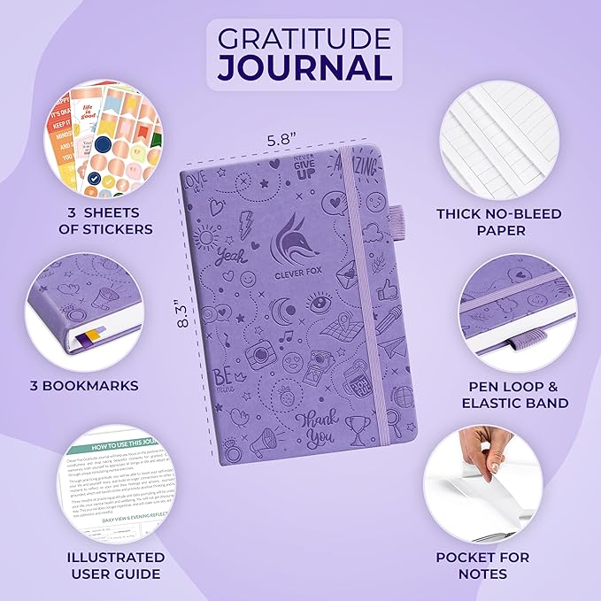 Clever Fox Gratitude Journal – Happiness, Positivity & Affirmation Daily Journal – Inspirational Daily Notebook – 3 Months, A5 (Lavender)