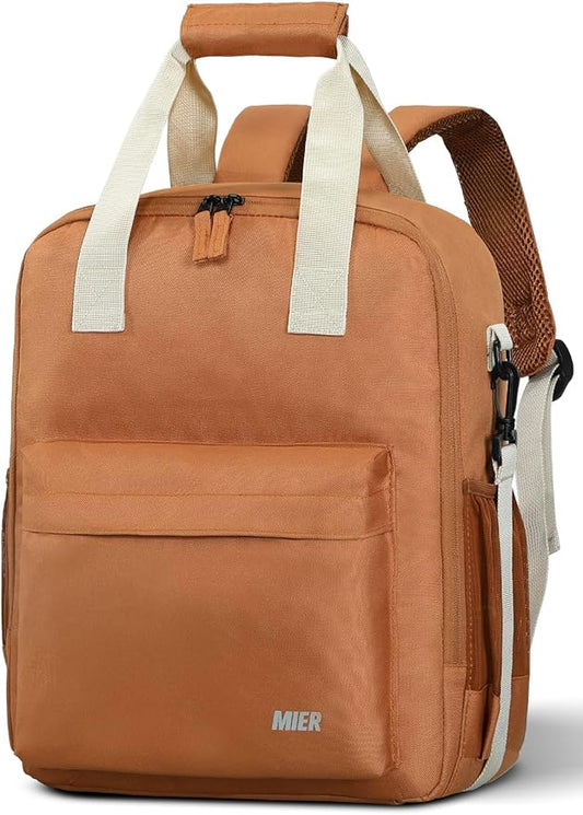 MIER Backpack Cooler 24 Cans Insulated Soft Cooler Bag with Detachable Double Decker Leakproof Lightweight Lunch Back Pack Women Men for Work Travel Picnic, Brown