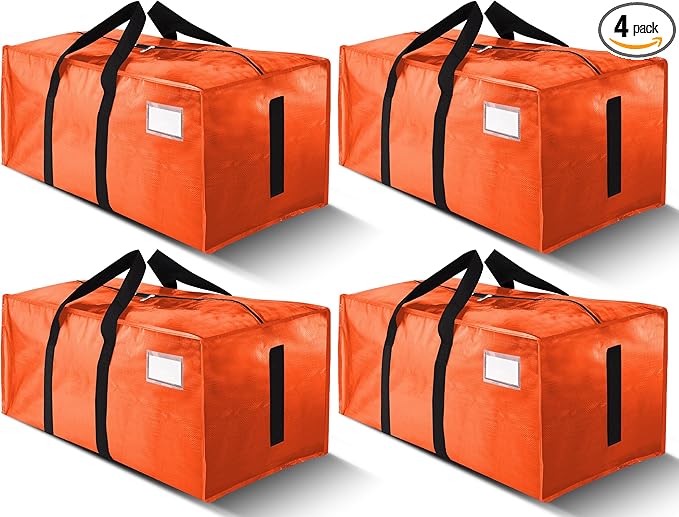 HOMESURE Supports 200lbs Heavy Duty Moving Bags - Strong Zipper & Wrap-Around Handles - Water-Resistant Storage Totes, Durable Alternative to Moving Boxes - 4 Pack - Orange