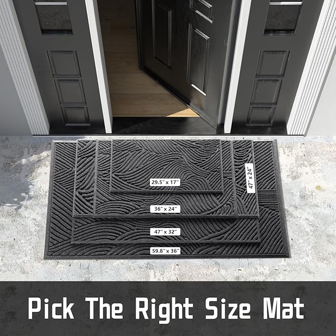 Yimobra Doormat Indoor Outdoor Entrance, Simple Stripes, All-Weather Waterproof & Non-Slip Mat for Front Door, Heavy Duty Polyester Welcome Mat for Garage, Patio-47x24, Dark Grey
