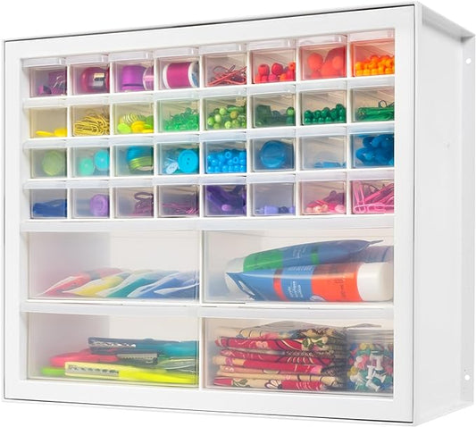 IRIS USA Small Parts Storage Cabinet, Made in USA, 36-Drawer Organizer for Screws, Nuts & Bolts, Electronics, Hardware, Beads, Crafts, Scrapbook Art Hobby, Teacher Toolbox, Garage Storage – White