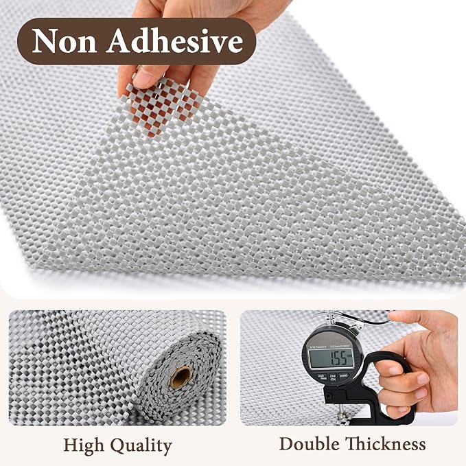 Shelf Liners for Kitchen Cabinets Non Adhesive Shelf Liner Paper Non-Slip Thickened Drawer Liner Easy to Clean for Tool Box Refrigerator Grey 17.3 x 236.2 in
