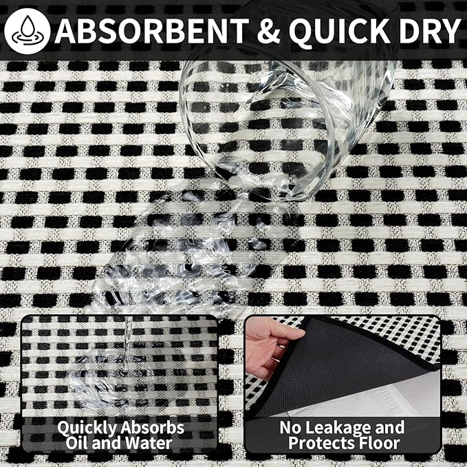 YDKGL Kitchen Mat Kitchen Rugs Sets of 2 PCS Non Slip Washable, Super Absorbent Soft Braided Kitchen Mats for Floor, Rubber Backing Comfort Standing Kitchen Sink Mat Runner Rug, Black 17"x30"+17"x47"