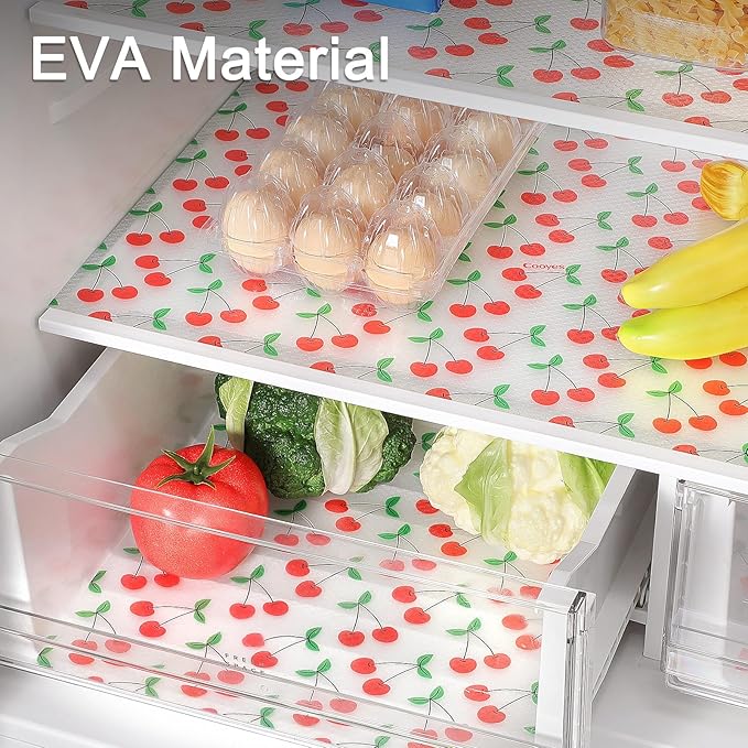 Cooyes Shelf Liner, Non-Adhesive Waterproof Shelf Paper with Fruit Pattern, Easy to Cut and Durable EVA Cabinet & Drawer Mat for Kitchen (17.5 Inch W x 360 Inch L, Red Cherry)