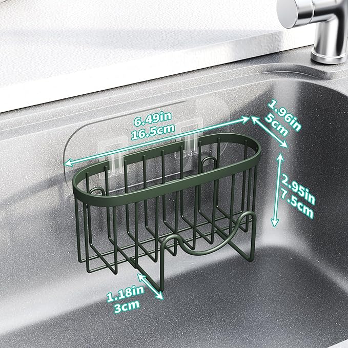 HapiRm Sponge Holder for Kitchen Sink - Sink Caddy with Unique M-Shaped Design, 2 Installation Methods Kitchen Organizer, Rustproof Stainless Steel Sponge Caddy - Green