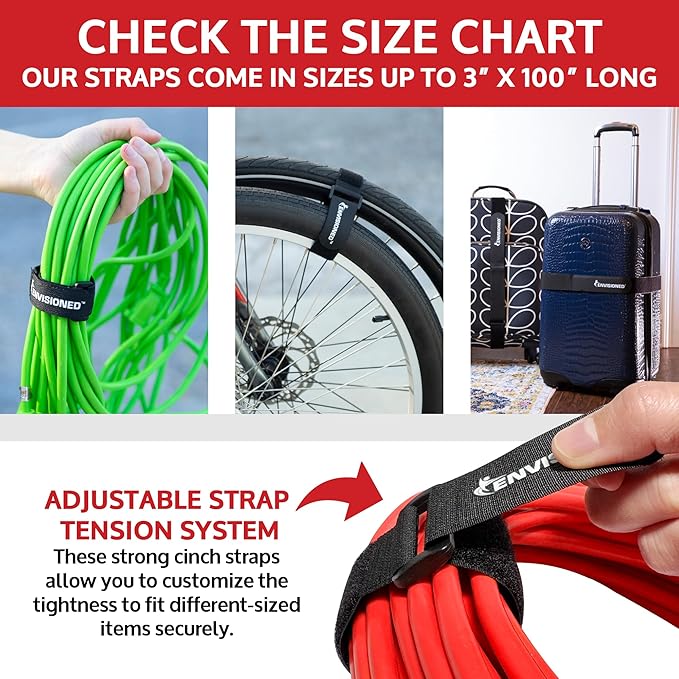 Reusable Cinch Straps 3/4" x 8" - 12 Pack, Multipurpose Quality Hook and Loop Securing Straps (Black) - Plus 2 Free Bonus Reusable Cable Ties