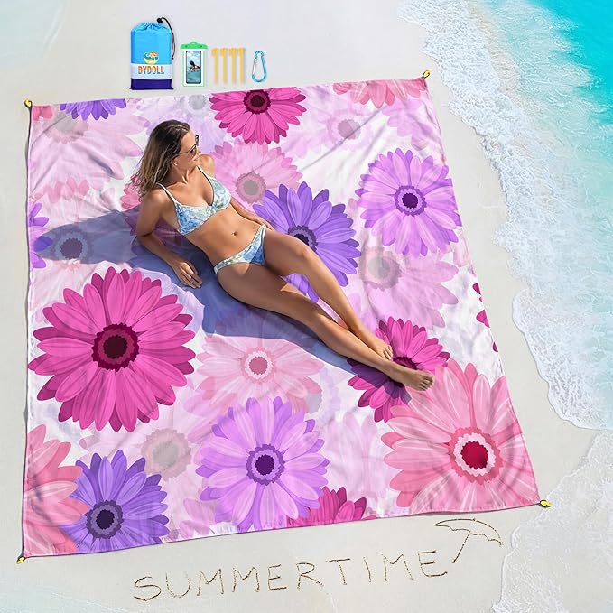 BYDOLL Beach Blanket Waterproof Sandproof 78''×110'' Suits1-7 Adults Compact Lightweight Oversized Sand-Free Blanket Large Picnic Mat for Beach Travel Camping Hiking