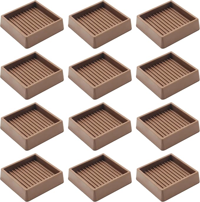 2.5X2.5 Rubber Caster Cups, Non Slip Furniture Pads, Anti-Slip Gripper, Anti Skid Furniture Feet, Anti Slide Floor Protector for Bed Couch Stoppers - 12 Pack Brown