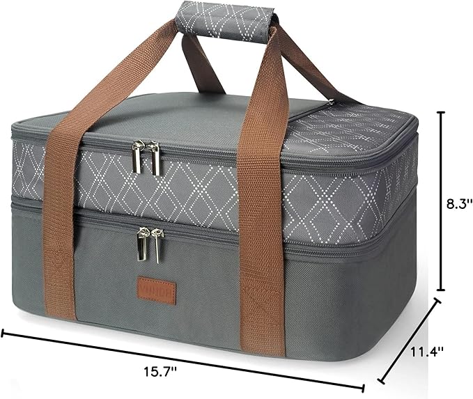 Vuudh Expandable Casserole Carrier Bag - Double Decker Food Bag, Insulated Casserole Carrier for Hot or Cold Food, Lasagna Holder Tote for Picnics,Beaches,Traveling or Gifts