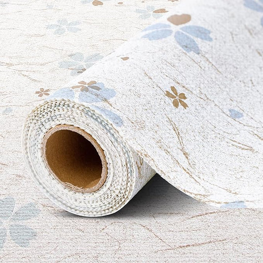 FIFTY FEET 12"x120" Non-Adhesive Shelf Liner for Kitchen Cabinets and Drawers, Washable Non-Slip PVC Cabinet Liner (White Floral)(9 Roll)