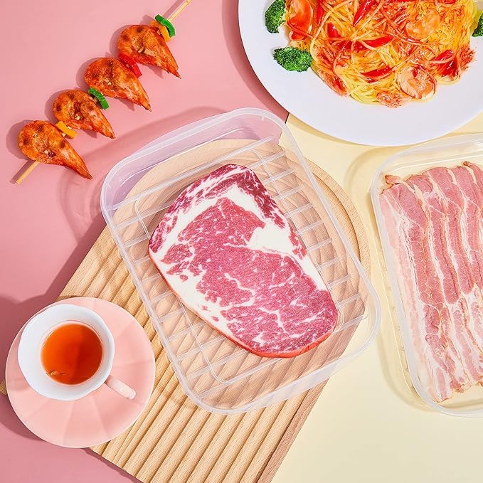 Suclain 4 Pieces Bacon Keeper Plastic Deli Meat Saver with Lids Airtight Cold Cuts Cheese Container for Fridge Food Refrigerator Storage Box Shallow Low Cookie Holder, 9.65 x 7.28 x 1.38''