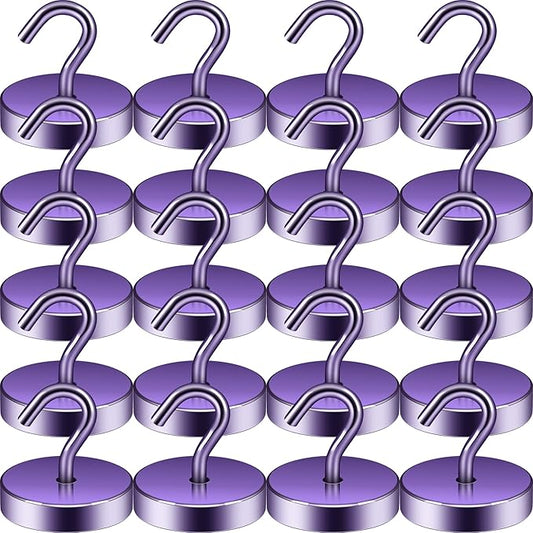 Neosmuk Magnetic Hooks, Cruise Ship Essentials, 100lb+ Heavy Duty Magnetic Hooks for Cruise Cabins, Refrigerator, Grill, Hanging, and Travel | Extra Strong Must-Haves Magnet Hook,Purple,Pack of 20