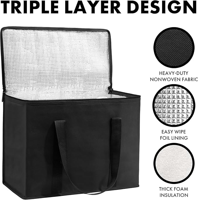 Carrywell Insulated Reusable Grocery Bags, Catering and Delivery Bag For Hot and Cold Food, Collapsible Thermal Tote For Doordash, Not-Made In China