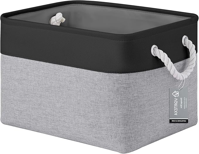 VQRTEXA Large Storage Baskets- 15x11x10 inch Storage Bins for Shelves and Closet Organizing, Foldable Fabric Bin for Home Organization Clothes and Laundry (1-Pack, Black&Gray)