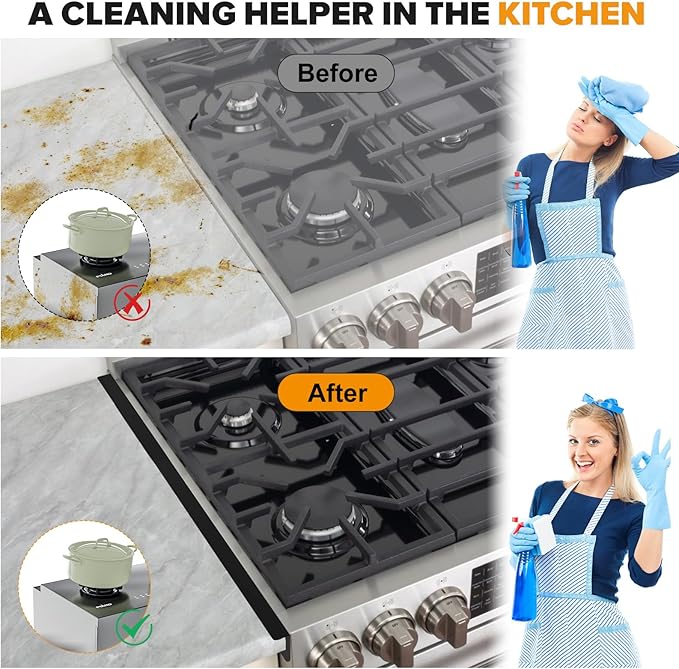 Stove Gap Covers, 2 Pack Stainless Steel Stove Gap Filler, Heat Resistant Oven Gap Filler Adjustable Length 13.8" to 27.5", Range Trim Kit Non-Slip Stove Guard Between Stove Top & Counter - Black