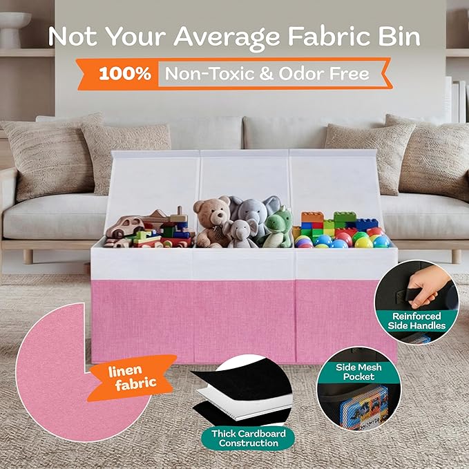 Extra Large Toy Storage Organizer with Lid - Sturdy, Collapsible Toy Chest Storage Box Design - Toys Bin with Dividers for Kids, Nursery, Bedroom, Playroom 37"x16"x14"