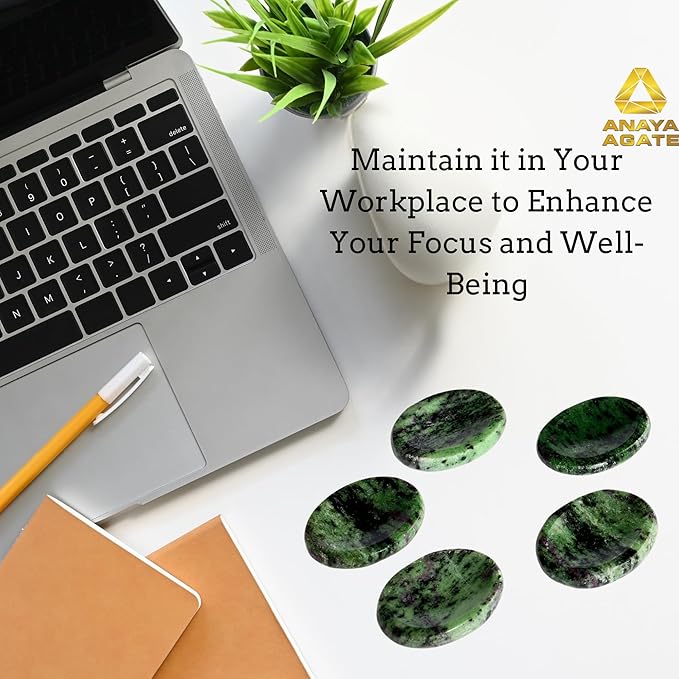 Ruby Zoisite Worry Stones – Crystal Thumb Worry Stone for Anguish, Stress – Relaxing & Soothing Balance Stones for Meditation, Relief – Healing Stones & Crystals for Men, Women