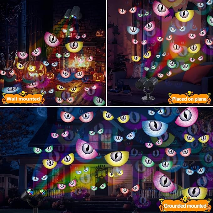 Toodour Halloween Projector Lights Outdoor, Double Head Dynamic Halloween Lights Projector with Timer, Waterproof Spooky Eye Decorations Light for Indoor Outdoor Home Window Wall Decorations