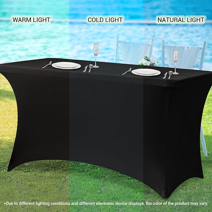 Obstal 6ft Stretch Spandex Table Cover for Standard Folding Tables - Universal Rectangular Fitted Tablecloth Protector for Wedding, Banquet and Party, 72L x 30W x 30H Inches, Emerald Green, 2pc