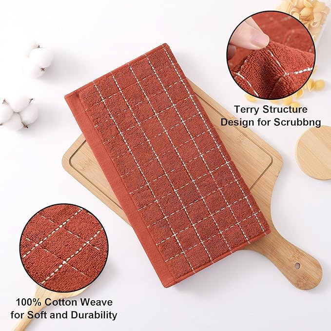 Homaxy 100% Cotton Terry Kitchen Dish Cloths, Ultra Soft and Absorbent Dish Towels for Kitchen, Suitable for Drying and Washing Dishes, 12 Pack, 12 x 12 Inches, Rust