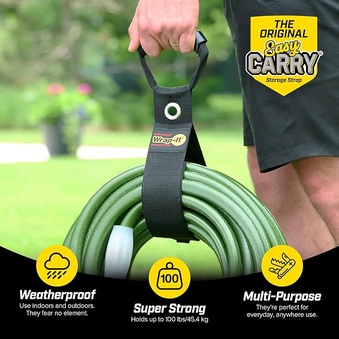 Easy-Carry Wrap-It Storage Straps - 28” (2-Pack) Black with Grommet - Cord Wrap and Hose Organizer for Your RV Tool Kit