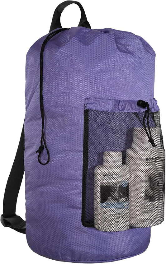 iaodia Laundry Bag Backpack Large Travel Laundry Bag with Adjustable Shoulder Straps Portable Laundry Hamper for College, Dorm, Apartment Camp (Purple)