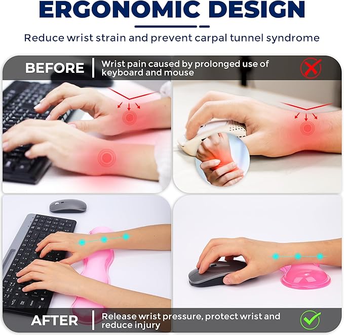 ABRONDA Gel Wrist Rest for Keyboard and Mouse, Wrist Rest for Keyboard, Mouse Wrist Support, Pain Relief, Cool Touch, Non-Skid, Keyboard Wrist pad