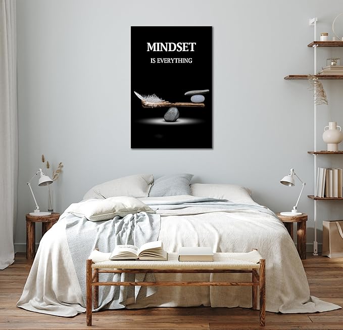SKASNFAI Mindset Motivation Office Wall Art Zen Stone Canvas Print Pictures Wall Decor Framed Positive Quotes Posters for Living Room Bedroom Decoration (16L x 24W)