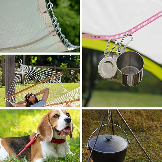 Large Carabiner Clip Hooks, 4pcs 6.2 inch Carabiners Heavy Duty, 304 Stainless Steel Spring Snap Hook Fits Camping Hanging Hiking Weight Lifting, Metal Clips for Rope or Chain