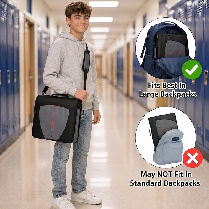 Case-it Mighty Zip Tab School Zipper Binder | 3-Inch O-Rings, 600-Sheet Capacity, 5-Subject Expanding File Folder, Multiple Pockets & Storage Organizer, Shoulder Strap | D-146 Red Burgundy