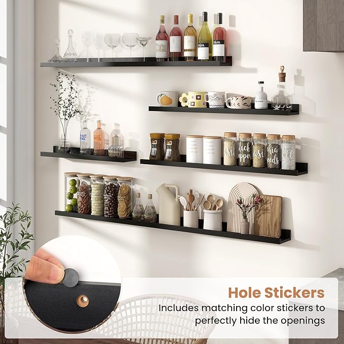 Fun Memories Picture Ledge Shelves Set of 2, 32 Inch Rustic Wall Mounted Floating Shelves with Lip for Home Storage and Decor in Bathroom, Kitchen, Nursery, Bedroom, Living Room, Black