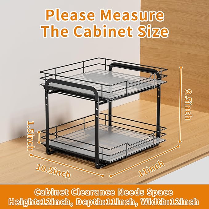 RCHYFEED Spice Organization for Cabinet, 2 Tier Pull out Spice Rack Organizer for Inside Cabinets & Pantry, Slide out Heavy Duty Spice Shelf Rack for Kitchen Seasoning (11.5" Wx10.5 Dx9.5 H)