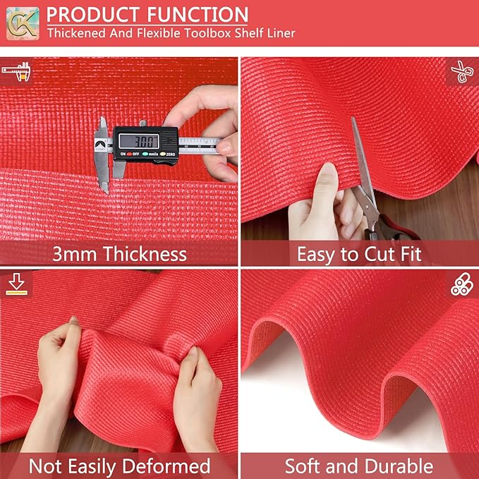 Foam Toolbox Liner Shelf Liner, Thickened Durable Pad Tool Box Mat for Protecting Your Tools, Work Surfaces, Garage, Chest -Red 3mm Thickness, 16 inch*6 ft
