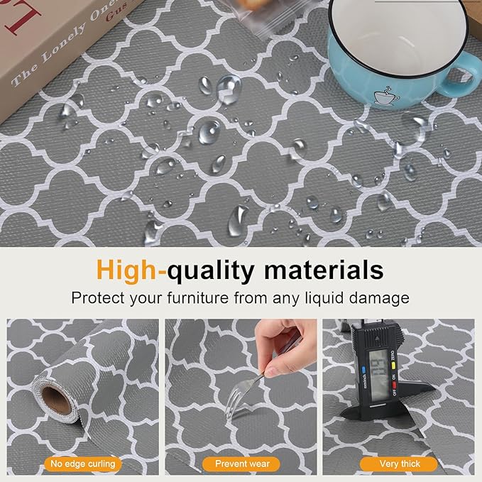 Drawer and Shelf Liner for Kitchen Cabinet, Non-Adhesive Cabinet Liner, Non-Slip Drawer Liner, Waterproof Cupboard Liners, Kitchen Shelf Liner Easy to Clean, Protect Dresser/Shelves/Table