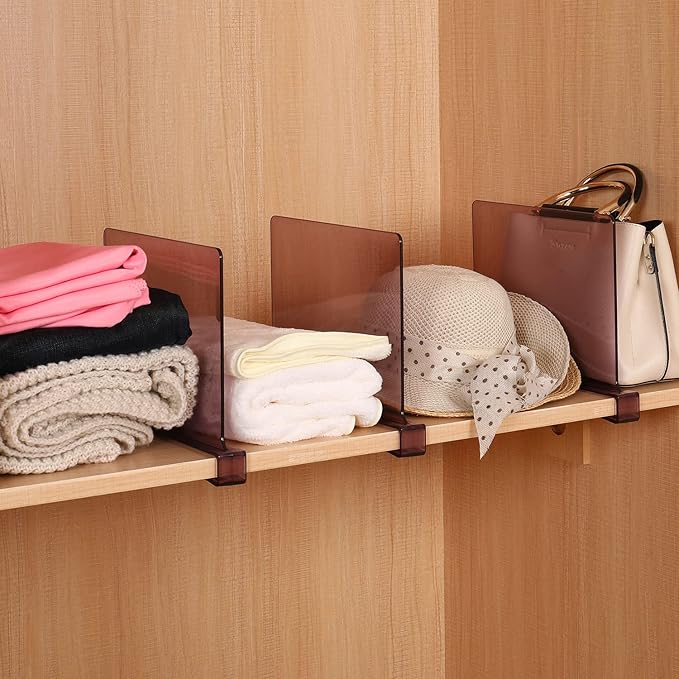 Sooyee 8 Pack Violet Clear Acrylic Shelf Dividers, Perfect Perfect for Closets Kitchen Bedroom Shelving Organization to Organize Clothes Closet Shelves, Books,Towels and Hats, Purses Separators
