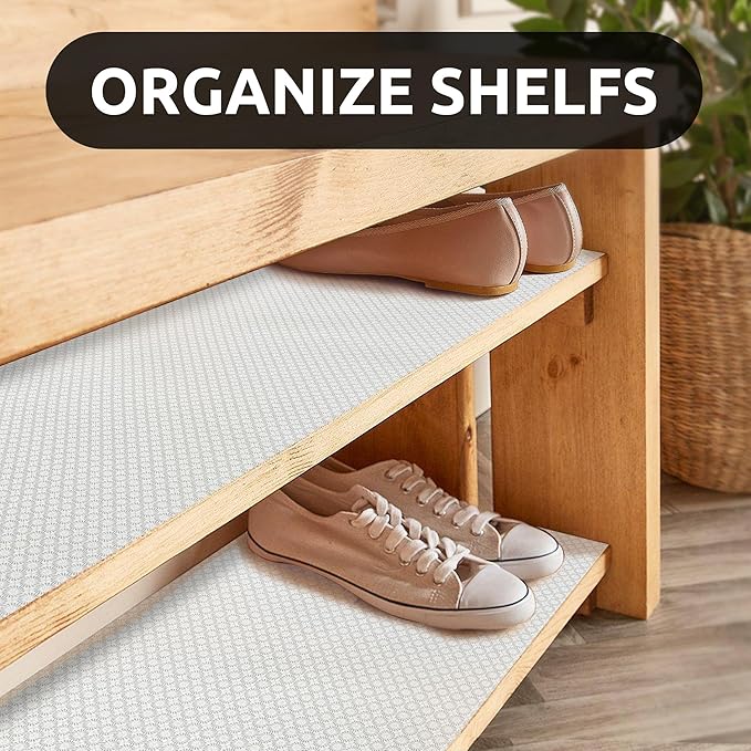 RAY STAR 18X96 Inch Shelf Liner for Kitchen Cabinets, Non-Adhesive Cabinet Liner Washable, PVC Drawer Liner for Dresser Non-Slip Bathroom (White Circle)(4 Roll)