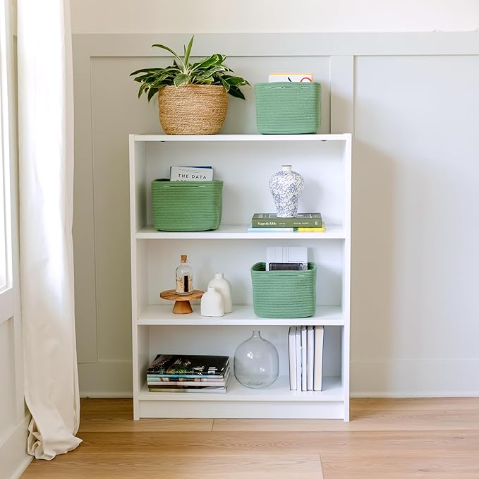 NaturalCozy Storage Cubes 9”x9”x7” Cotton Rope Woven Baskets for Organizing 3-Pack | 9 Inch Cube Storage Bin | Small Basket for Shelf Nursery, Pantry, Decorative Plant, Bathroom Closet, Toy Gift