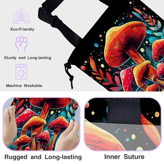 UUCBTAH Car Trash Bag Hanging Colorful Mushrooms Car Trash Can for Back Seat Waterproof Car Trash Bin with Adjustable Straps and Drawstring for Car Accessories Vehicle Traveling Camping