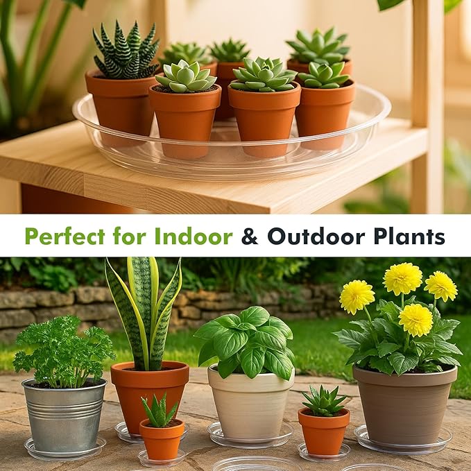30 Packs 18" Extra-Large Clear Plant Saucers for Indoor Outdoor Use, Heavy Duty Plastic Plant Trays for Planters, Bulk Flower Pot Drip Trays to Catch Water, 4 to 20 Inch