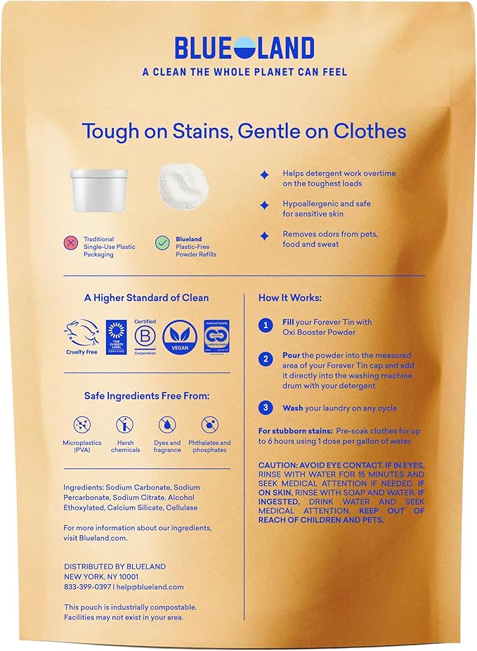 BLUELAND Oxi Laundry Booster Powder Refill 2-Pack, Spring Bloom Scent, 50 Loads, 35.2 oz, Plastic-Free, Eco Friendly, Oxy Cleaner, Stain Remover