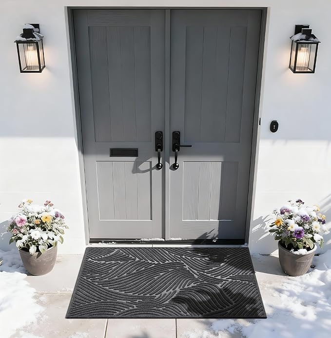 Yimobra Doormat Indoor Outdoor Entrance, Simple Stripes, All-Weather Waterproof & Non-Slip Mat for Front Door, Heavy Duty Polyester Welcome Mat for Garage, Patio-60x36，Dark Grey