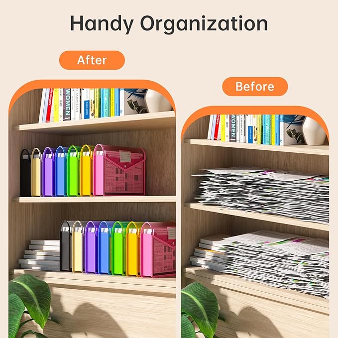 3 Pack Plastic Expanding File Folder, Transparent envelopes with Snap Closure, Fit Legal/B4 Size for School/Office/Home/Hospital, No Dividers, Large Capacity-3 Colors