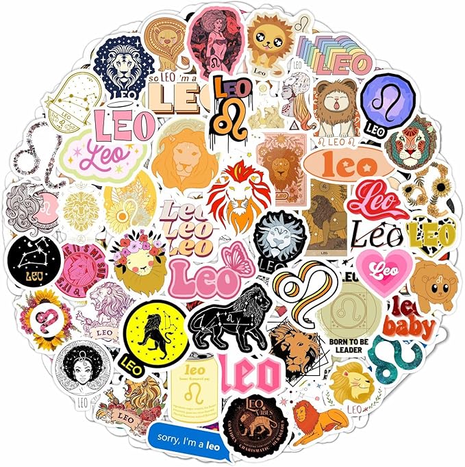 BulbaCraft 100Pcs Leo Stickers (Zodiac) for Water Bottle and Laptop - Leo Party Favors & Decorations, Waterproof Vinyl Astrology Decals, Gifts for Women & Men