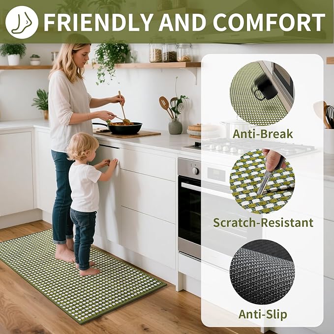 YDKGL Kitchen Mats for Floor, Super Absorbent Kitchen Rugs Non Slip Washable, Rubber Backing Soft Chenille Braided Kitchen Runner Rug Standing Mat Sink Mat, Easy to Clean, Green 17"x30"